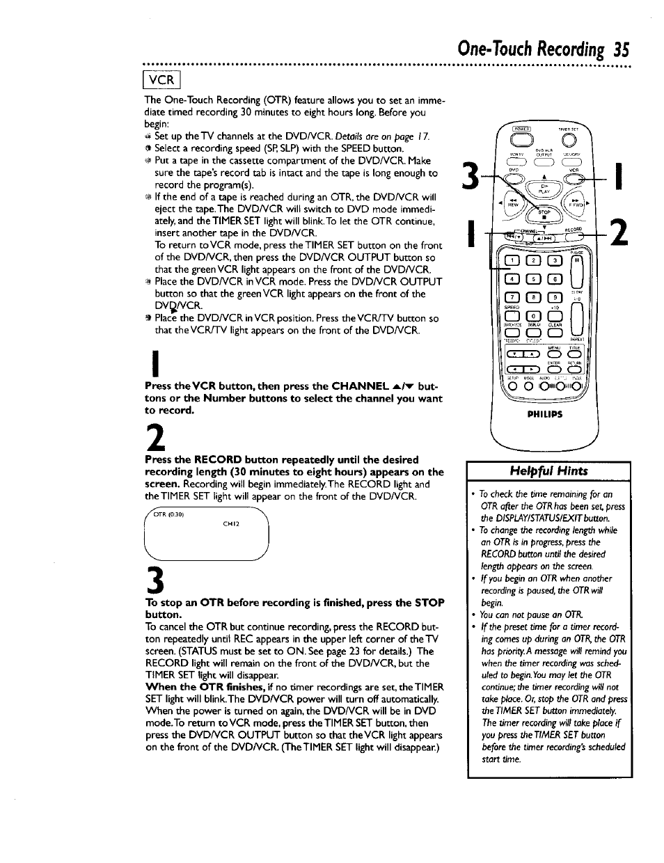 One-touch recording 35 | Philips DV900VHS0I User Manual | Page 35 / 84