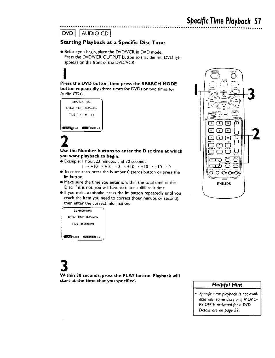 Specific time playback 57 | Philips DV900VHS0I User Manual | Page 57 / 84