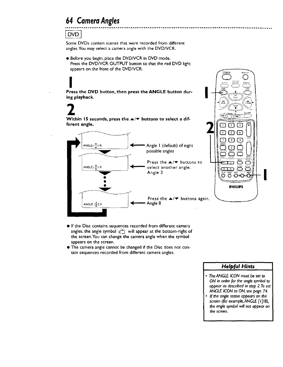 64 camera angles | Philips DV900VHS0I User Manual | Page 64 / 84