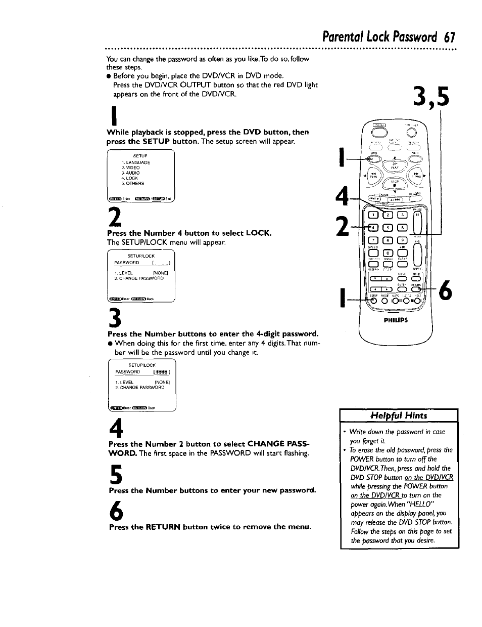 Parental lock password | Philips DV900VHS0I User Manual | Page 67 / 84