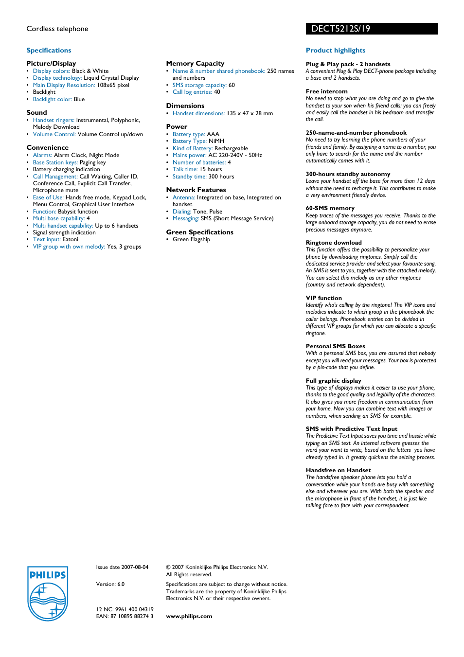 Philips DECT5212S User Manual | Page 2 / 2