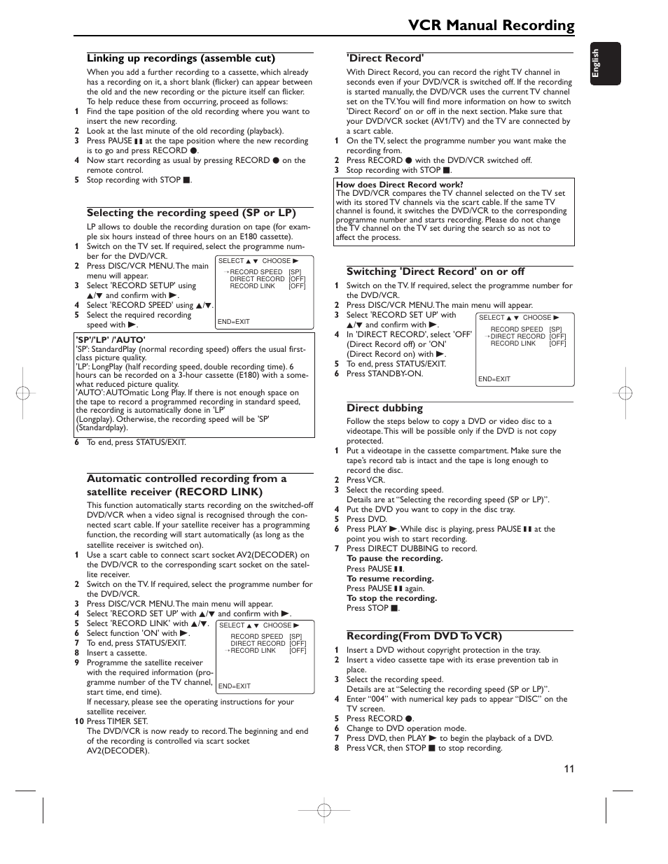 Vcr manual recording | Philips ShowView DVD757VR User Manual | Page 11 / 21