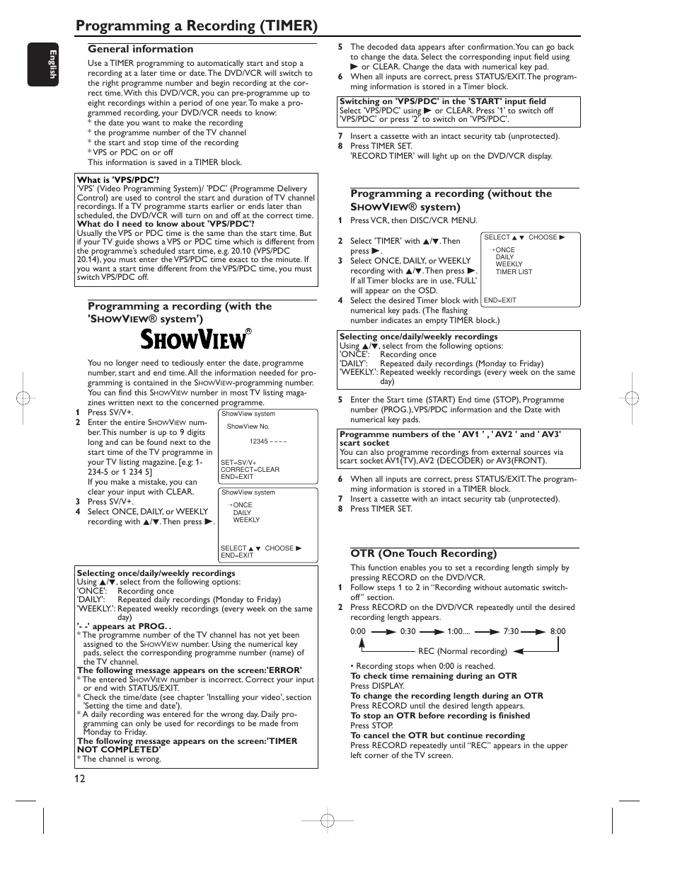 Programming a recording (timer) | Philips ShowView DVD757VR User Manual | Page 12 / 21