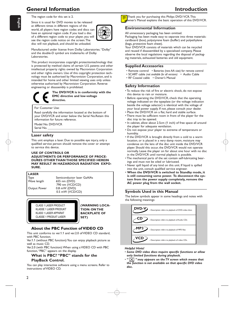 General information, Introduction | Philips ShowView DVD757VR User Manual | Page 2 / 21