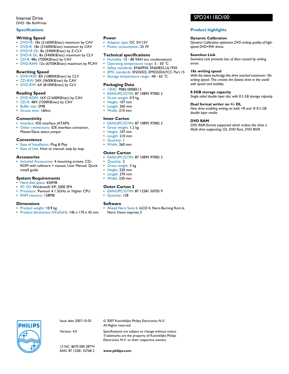 Philips SPD2411BD User Manual | Page 2 / 2