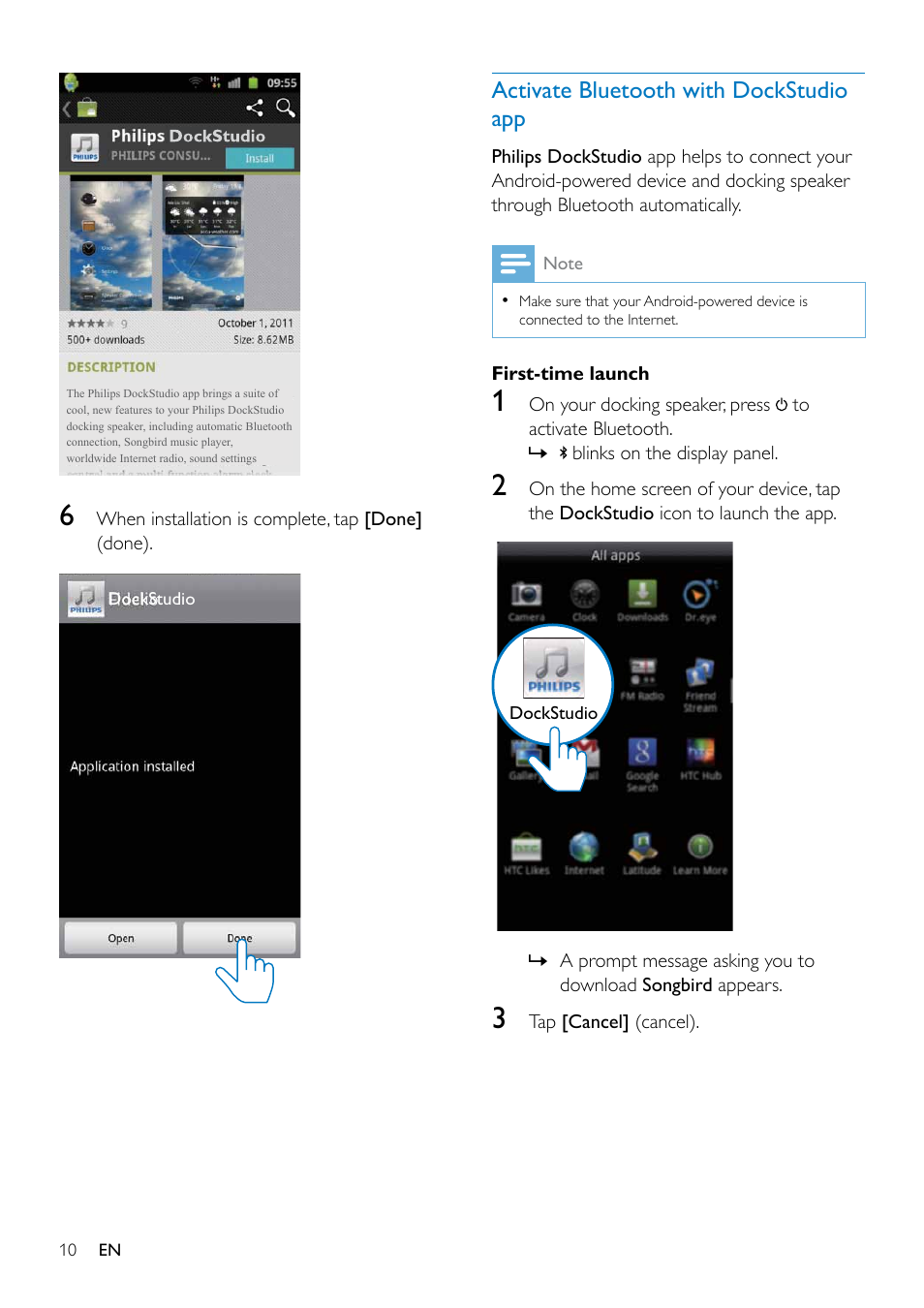 Activate bluetooth with dockstudio app, Activate bluetooth with, Dockstudio app | Philips AS351 User Manual | Page 11 / 26