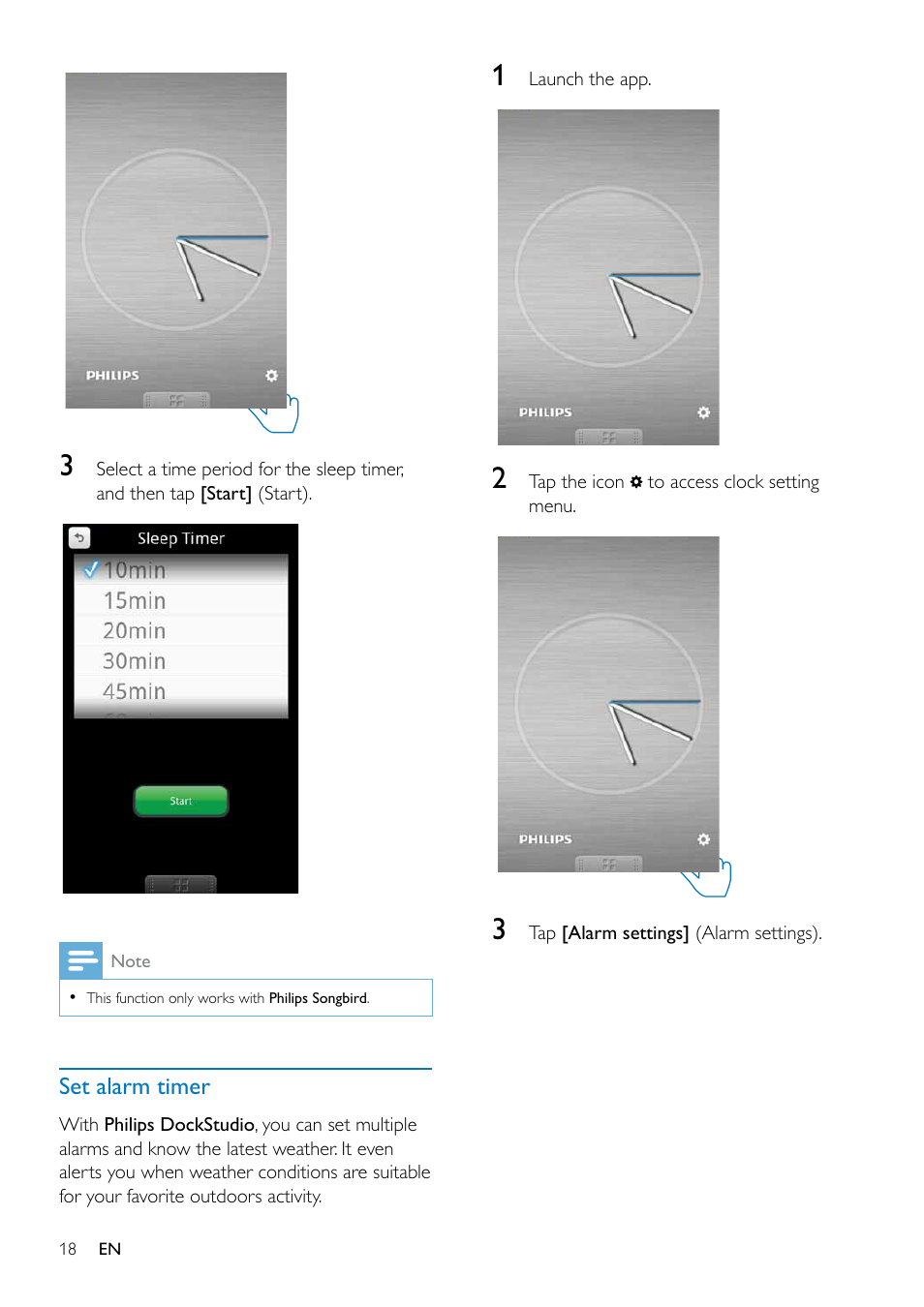 Set alarm timer | Philips AS351 User Manual | Page 19 / 26