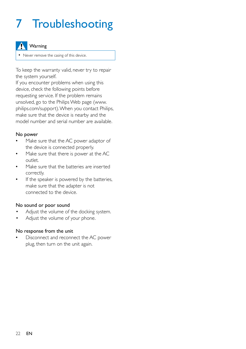 7 troubleshooting | Philips AS351 User Manual | Page 23 / 26