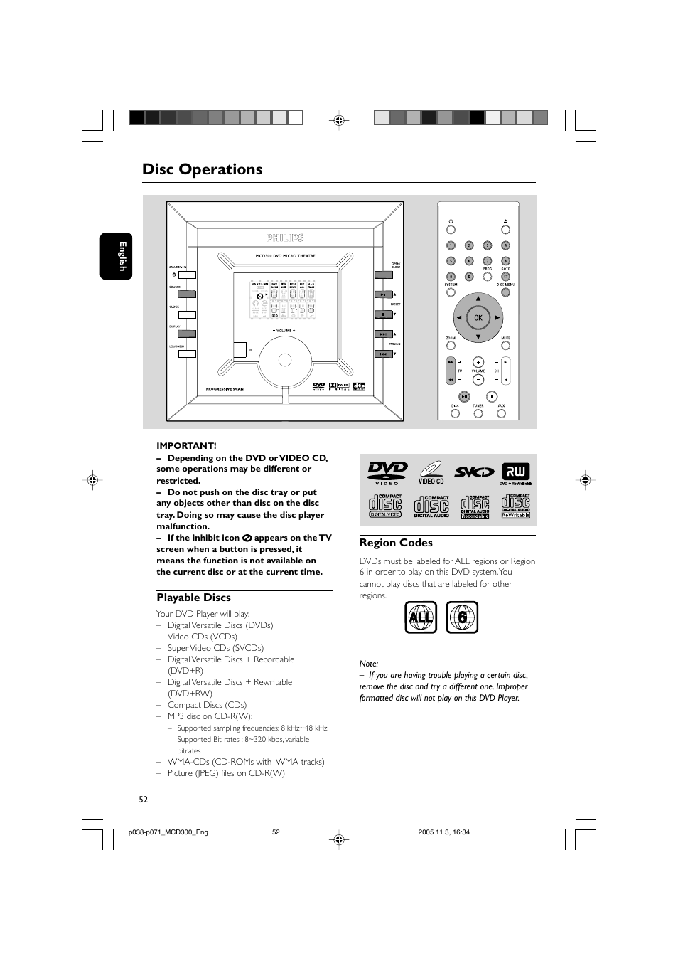 Disc operations | Philips MCD300 User Manual | Page 18 / 37