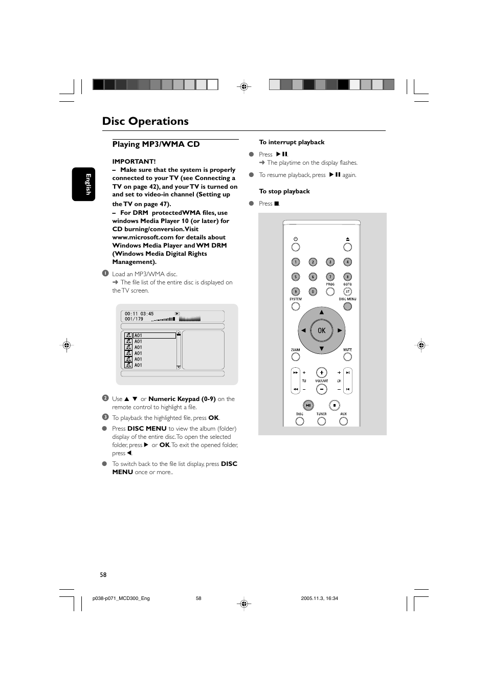 Disc operations, Playing mp3/wma cd | Philips MCD300 User Manual | Page 24 / 37