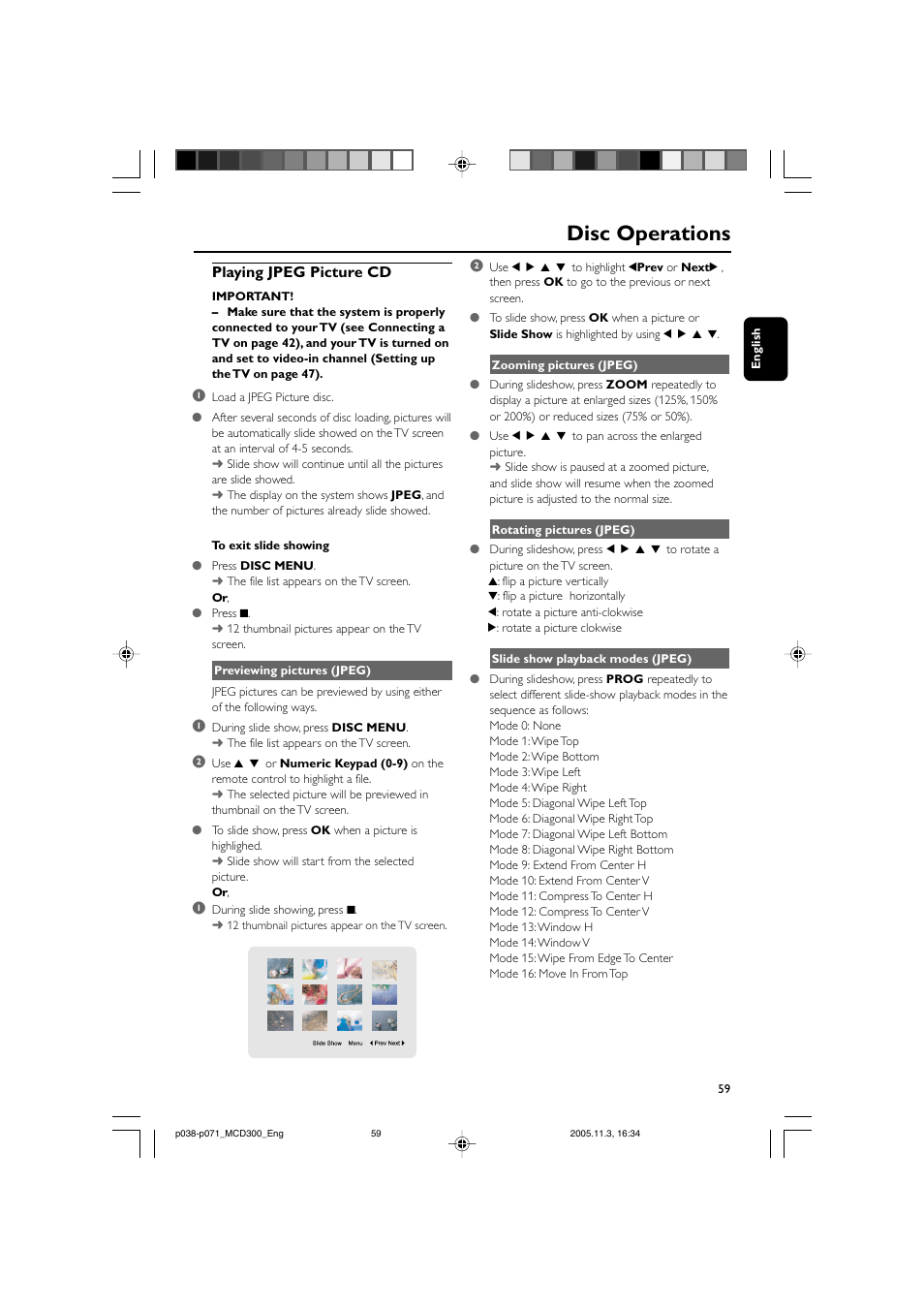 Disc operations, Playing jpeg picture cd | Philips MCD300 User Manual | Page 25 / 37