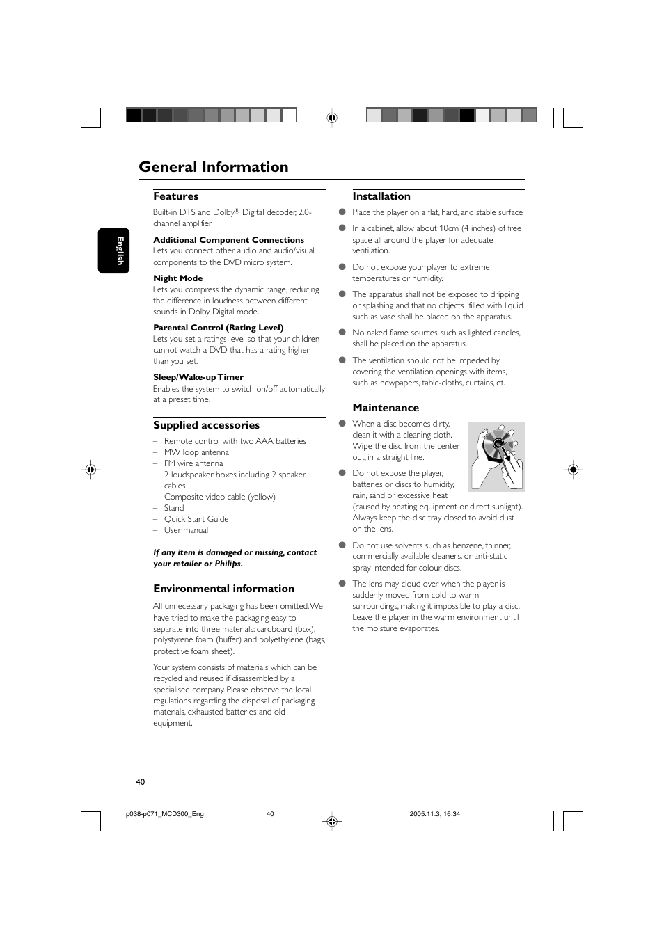 General information | Philips MCD300 User Manual | Page 6 / 37