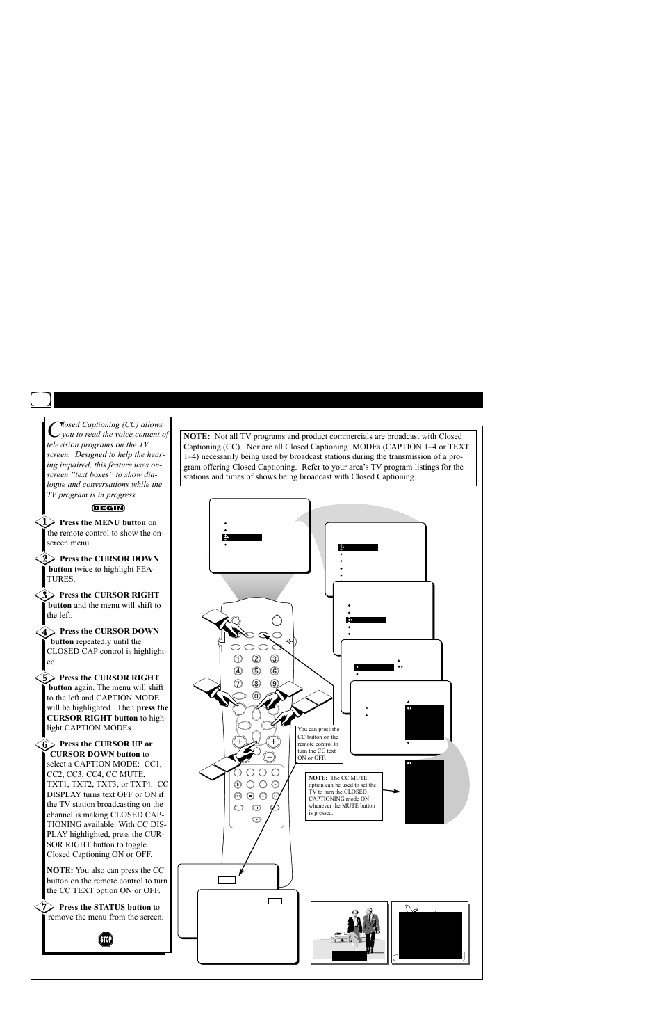 Sing the, Losed, Aptioning | Ontrol | Philips TV/DVD User Manual | Page 16 / 64