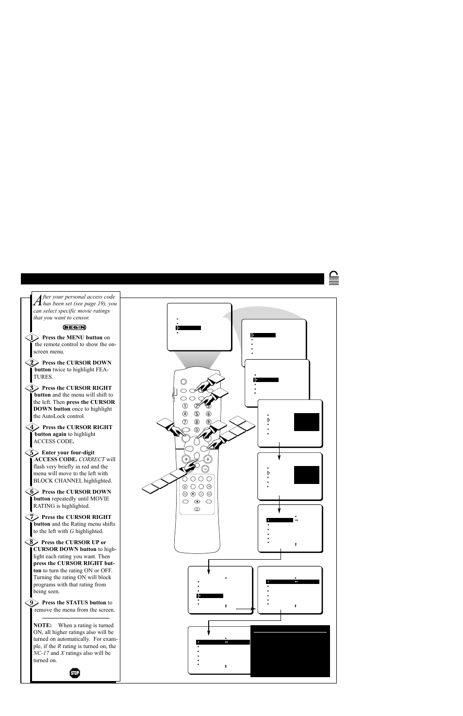 Locking by, Ovie, Ating | Philips TV/DVD User Manual | Page 23 / 64