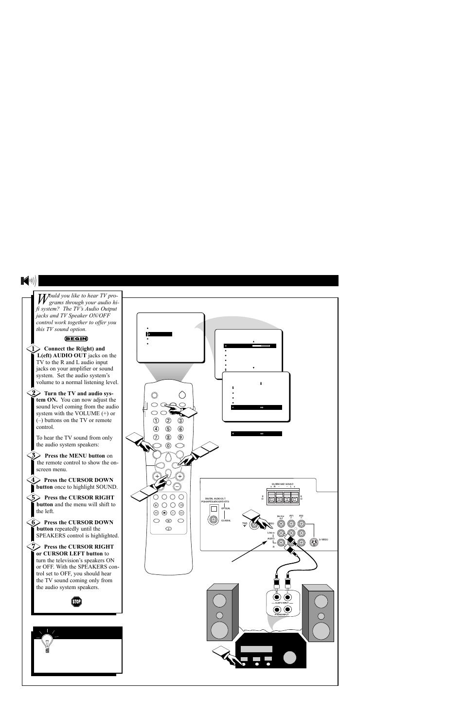 Tv s, Ound, Sing the | Peaker, Ontrol and, Udio, Utput, Acks | Philips TV/DVD User Manual | Page 36 / 64