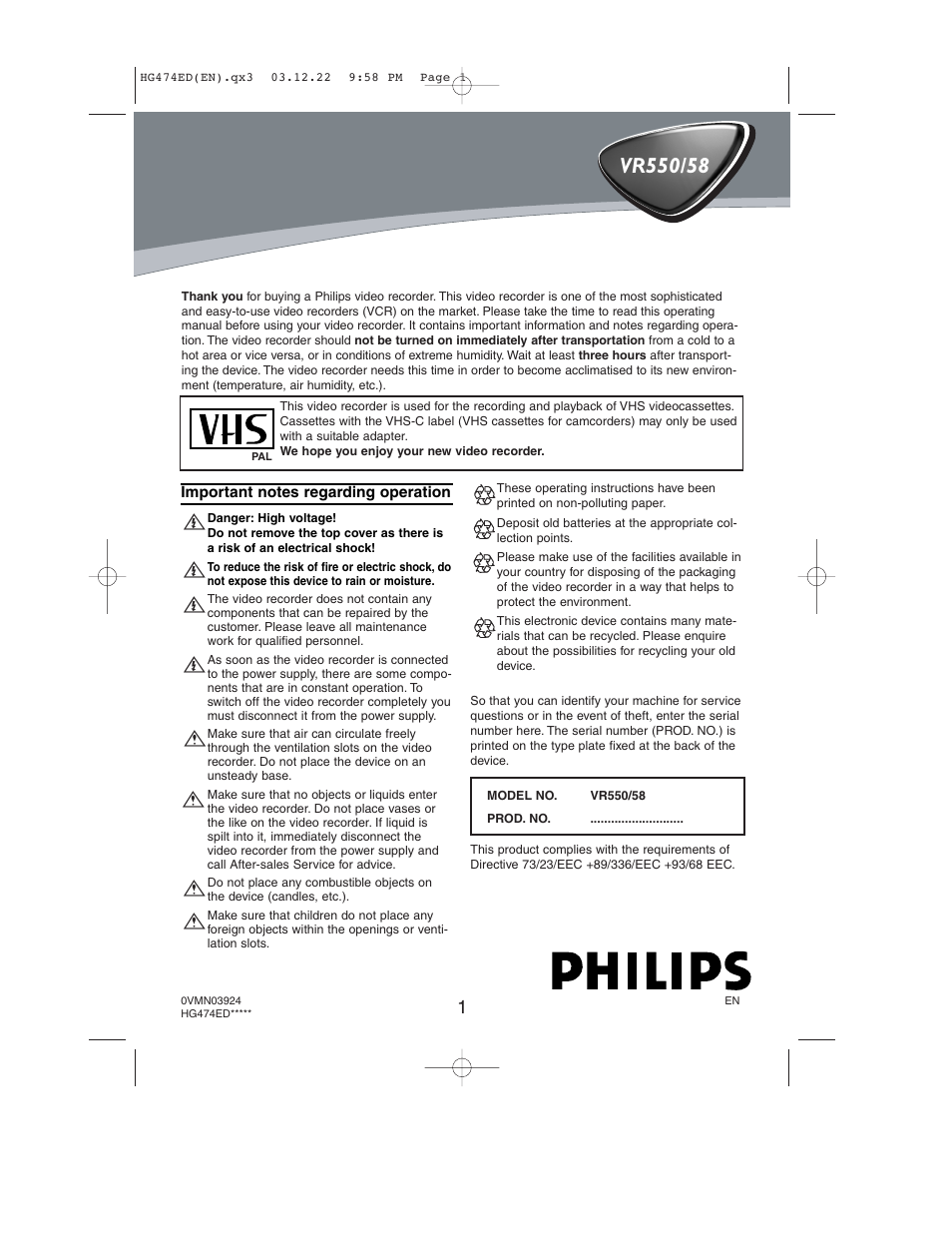 Philips VR550/58 User Manual | 16 pages