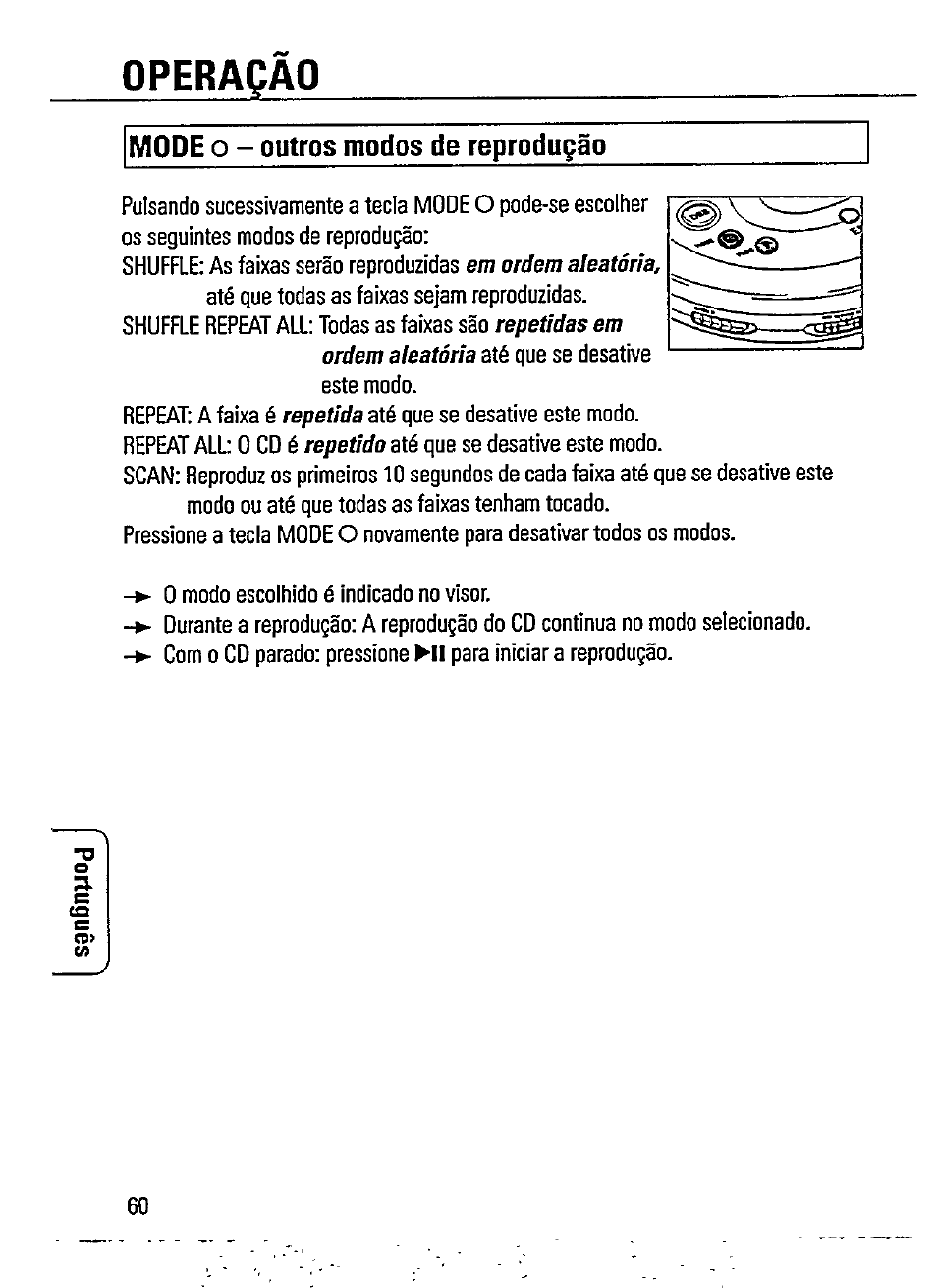 Operaqáo, Mode, Outros modos de reprodugao | Philips AZ 7481 User Manual | Page 12 / 22