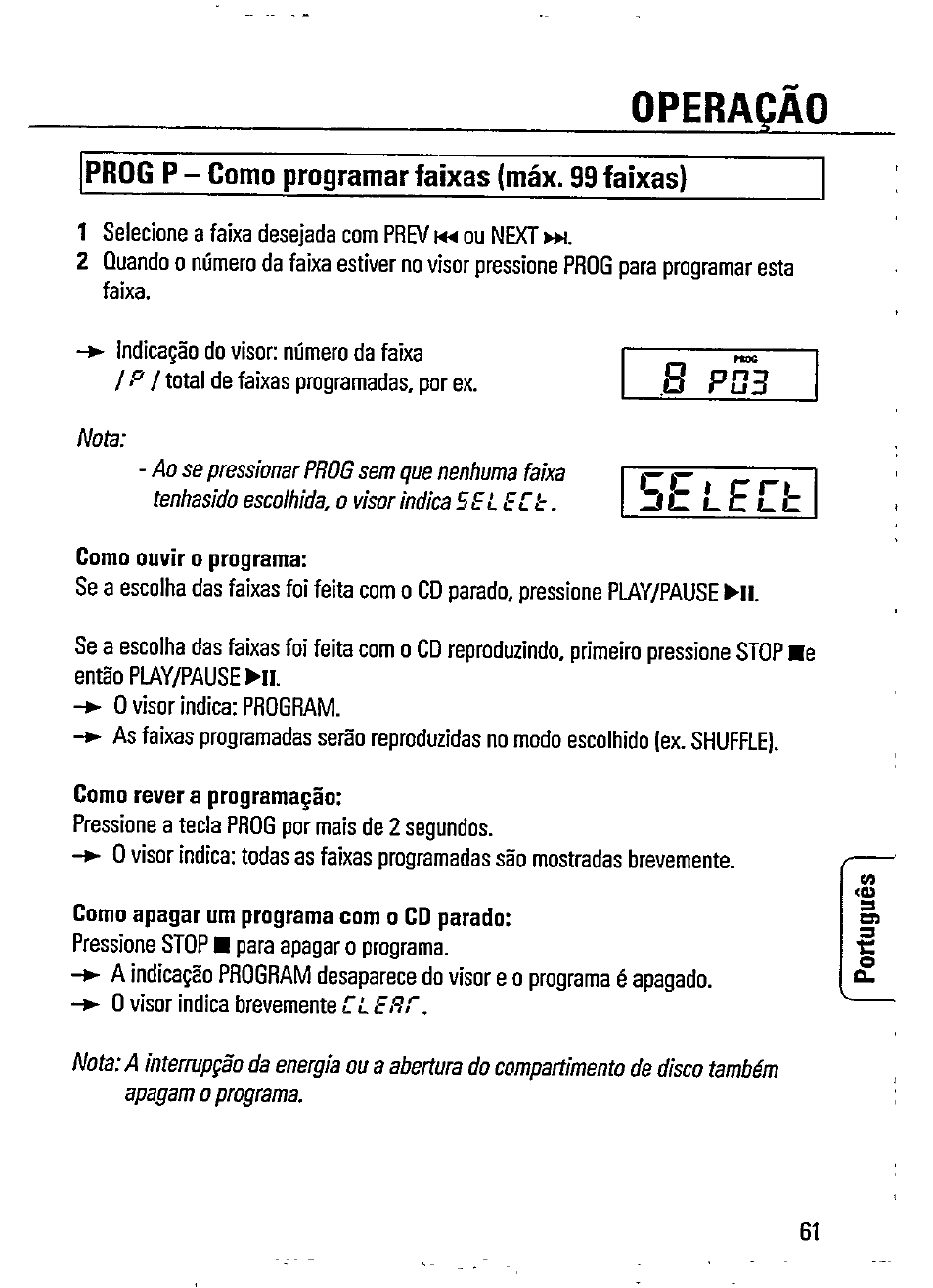 Lecfc, Operaqao | Philips AZ 7481 User Manual | Page 13 / 22