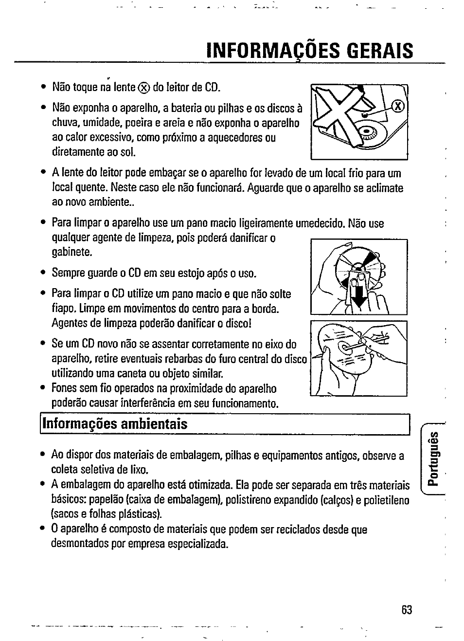 Informaçoes gerais, Informaçses ambientáis | Philips AZ 7481 User Manual | Page 15 / 22