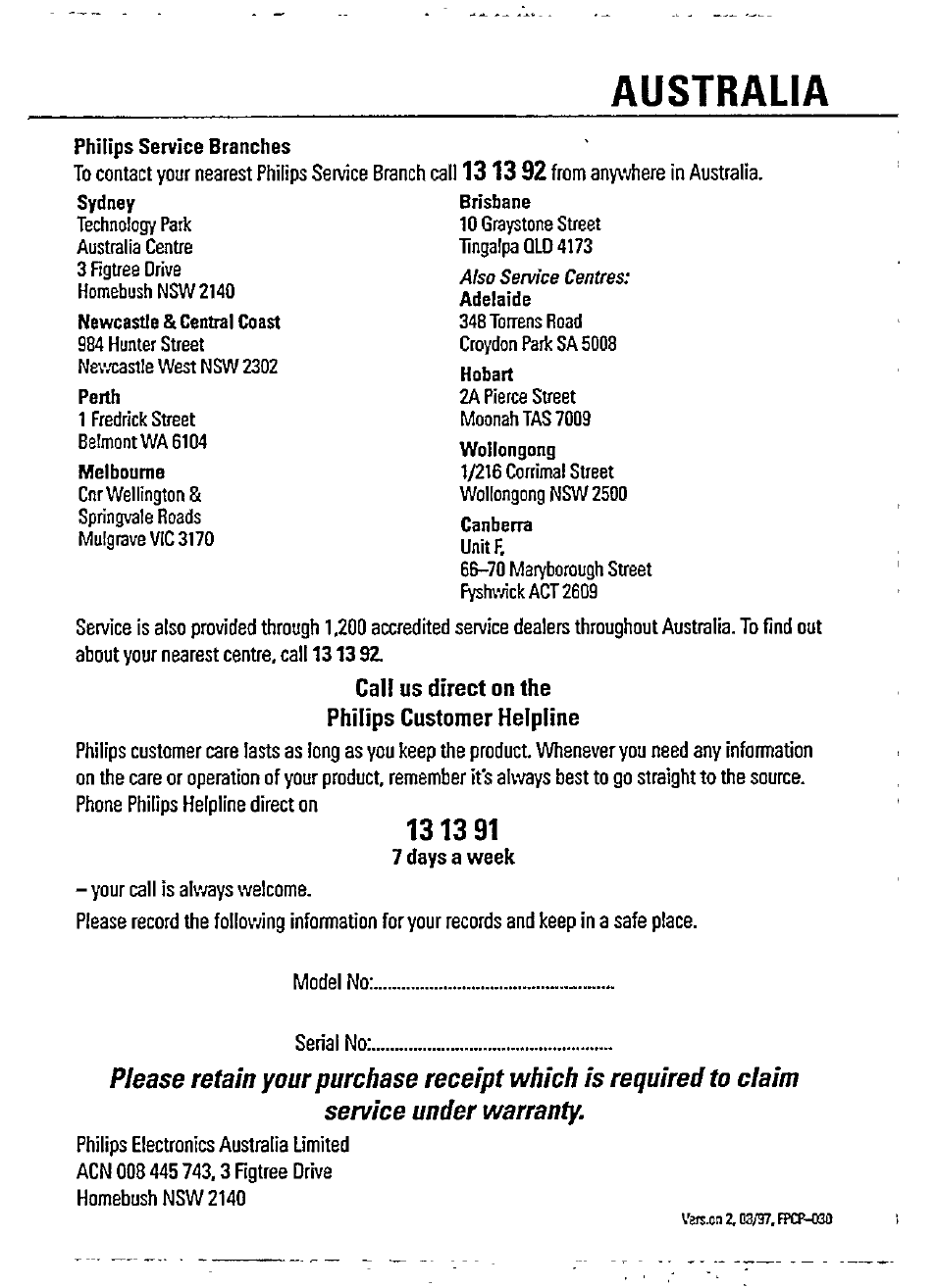 Australia | Philips AZ 7481 User Manual | Page 19 / 22