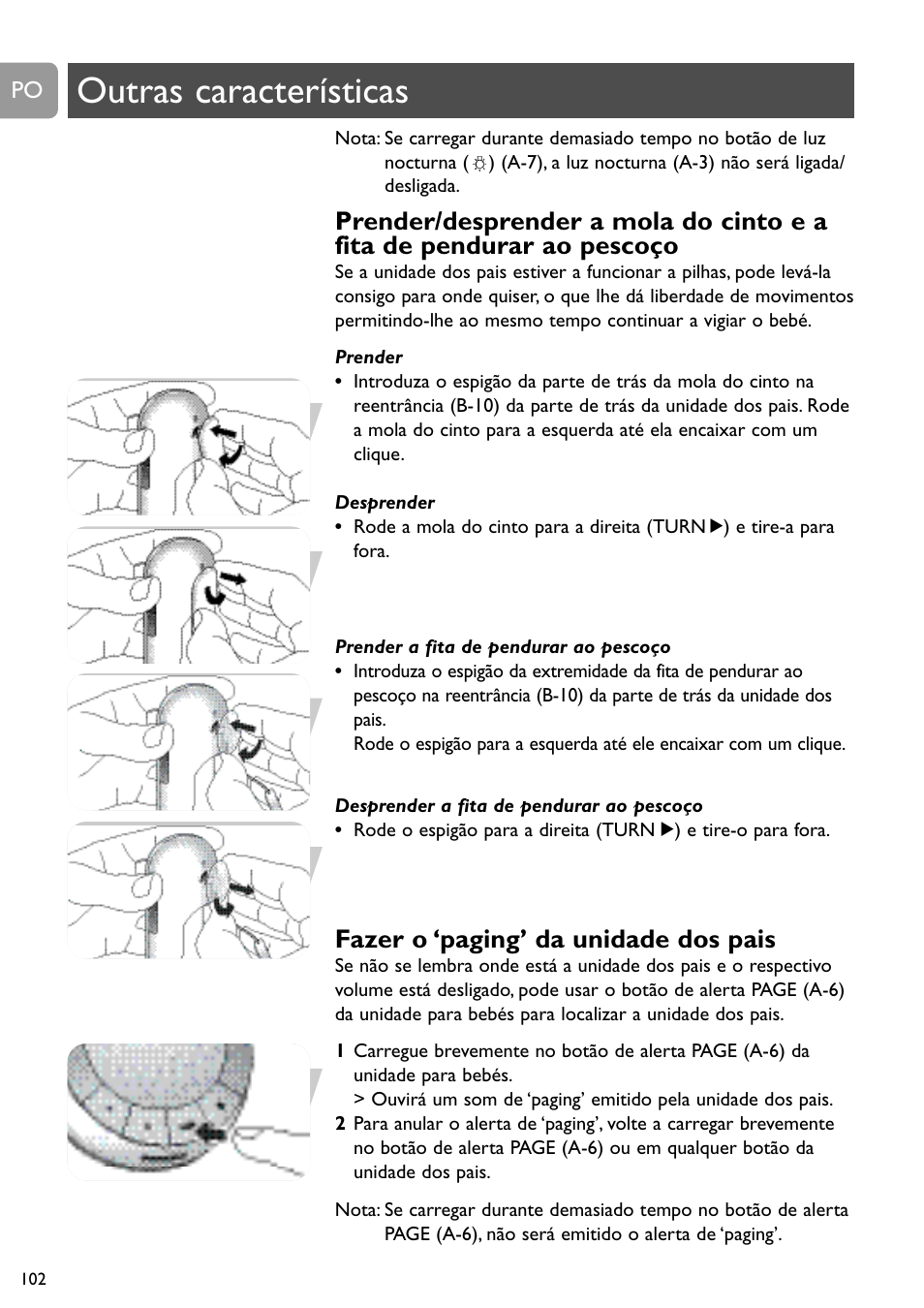 Outras características, Fazer o ‘paging’ da unidade dos pais | Philips SCD488 User Manual | Page 102 / 184