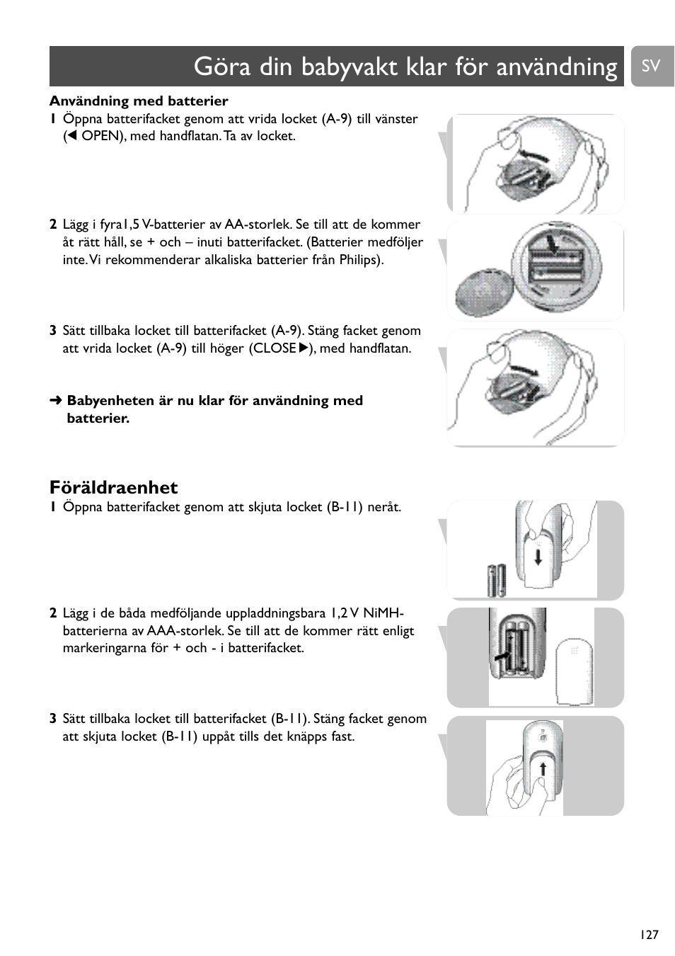 Göra din babyvakt klar för användning, Föräldraenhet | Philips SCD488 User Manual | Page 127 / 184