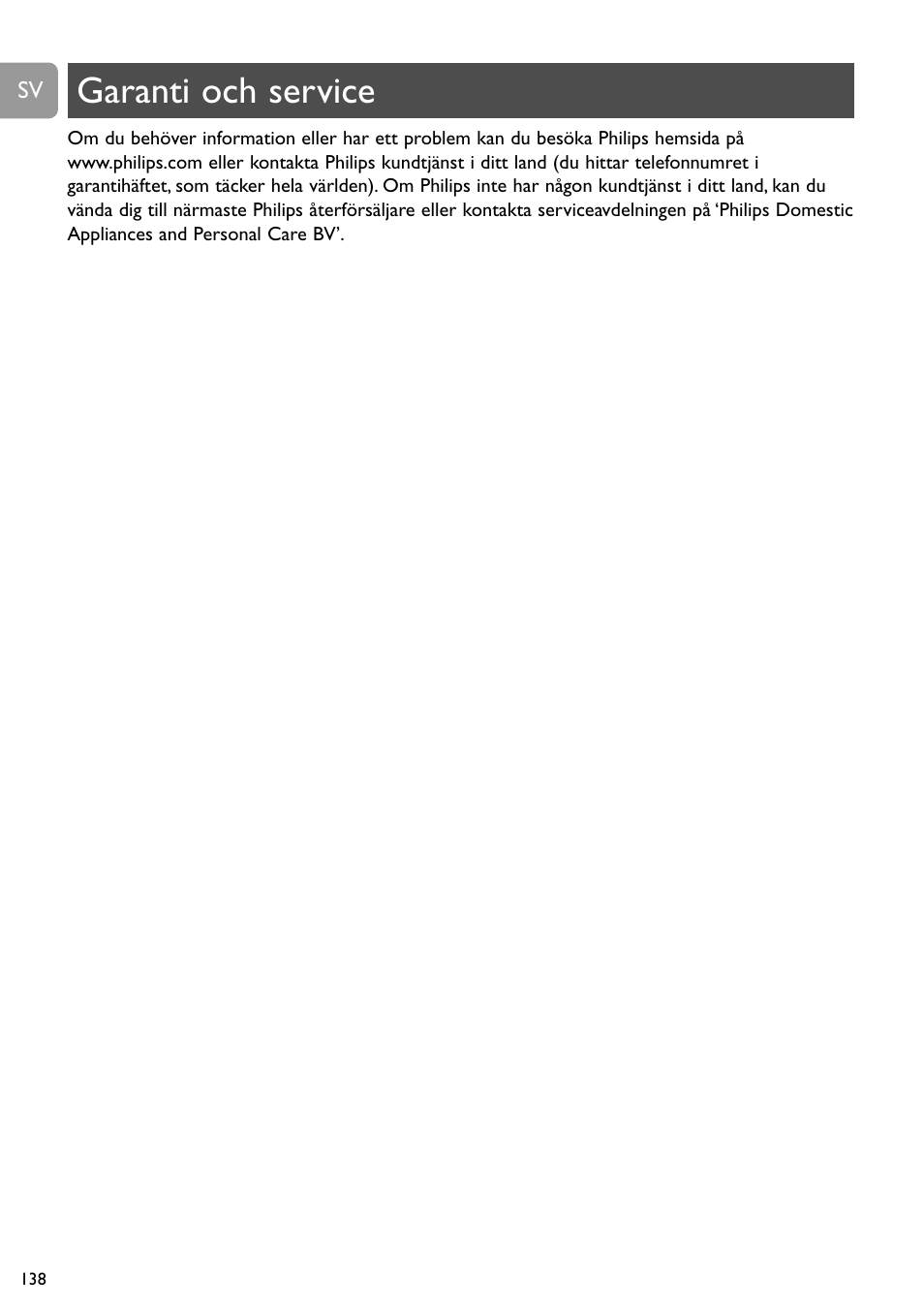 Garanti och service | Philips SCD488 User Manual | Page 138 / 184
