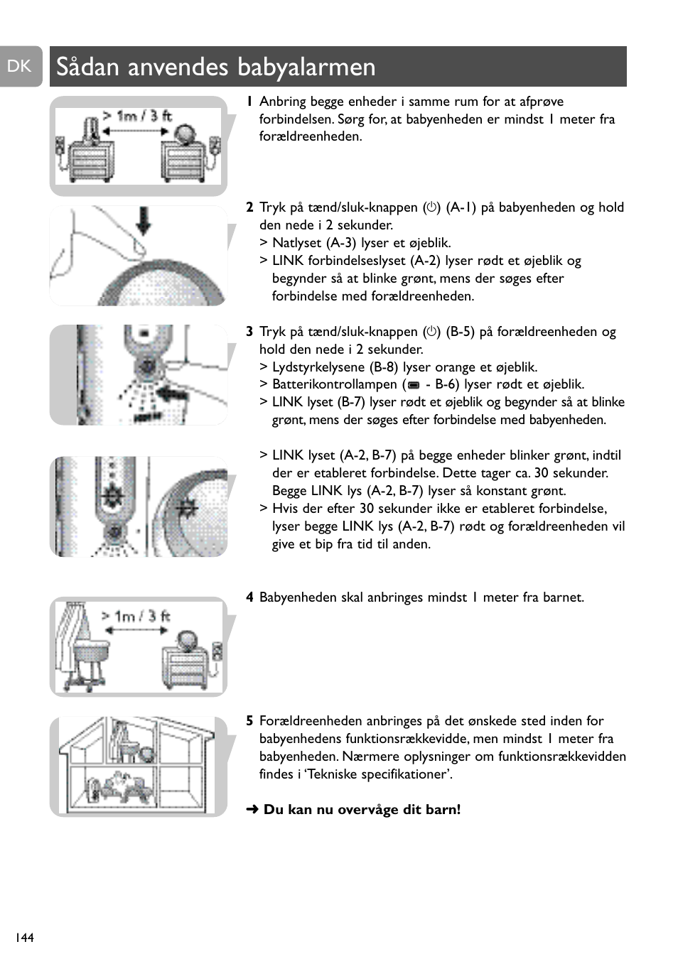 Sådan anvendes babyalarmen | Philips SCD488 User Manual | Page 144 / 184