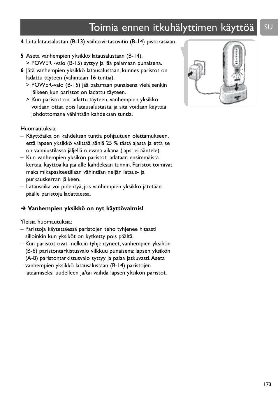 Toimia ennen itkuhälyttimen käyttöä | Philips SCD488 User Manual | Page 173 / 184