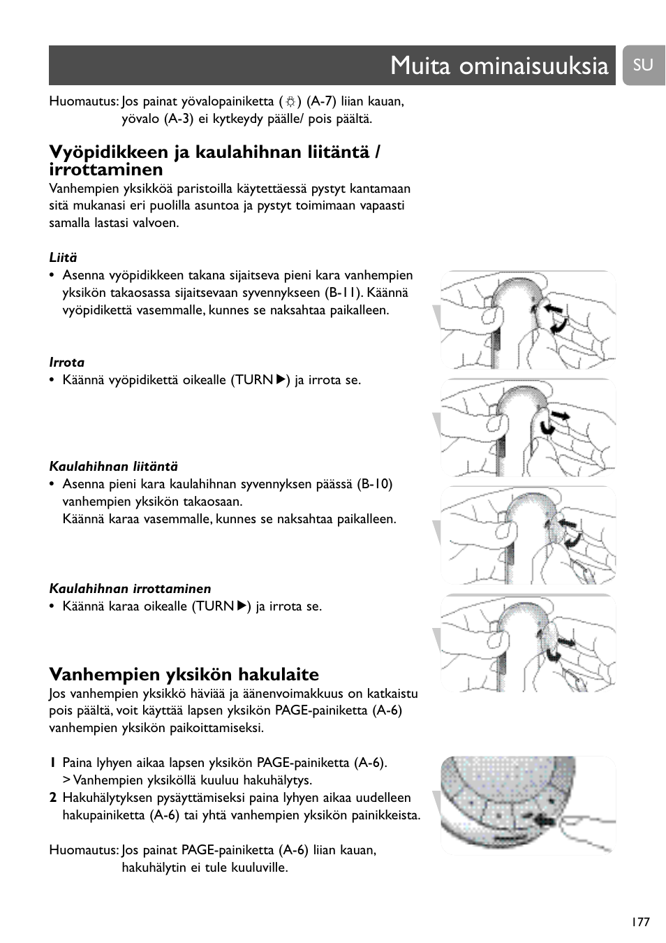 Muita ominaisuuksia, Vanhempien yksikön hakulaite | Philips SCD488 User Manual | Page 177 / 184