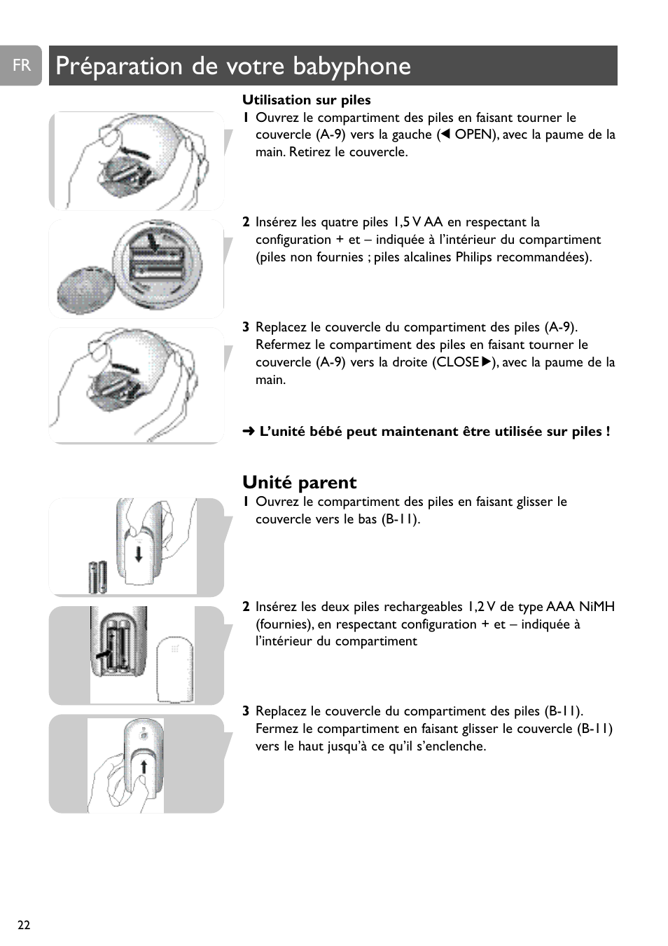 Préparation de votre babyphone, Unité parent | Philips SCD488 User Manual | Page 22 / 184