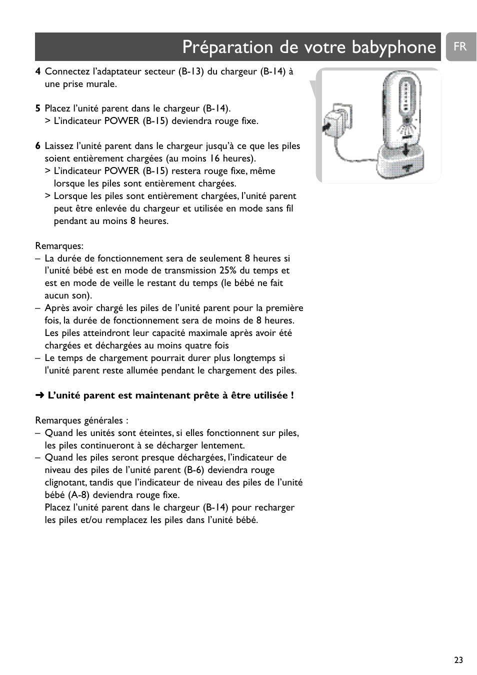 Préparation de votre babyphone | Philips SCD488 User Manual | Page 23 / 184