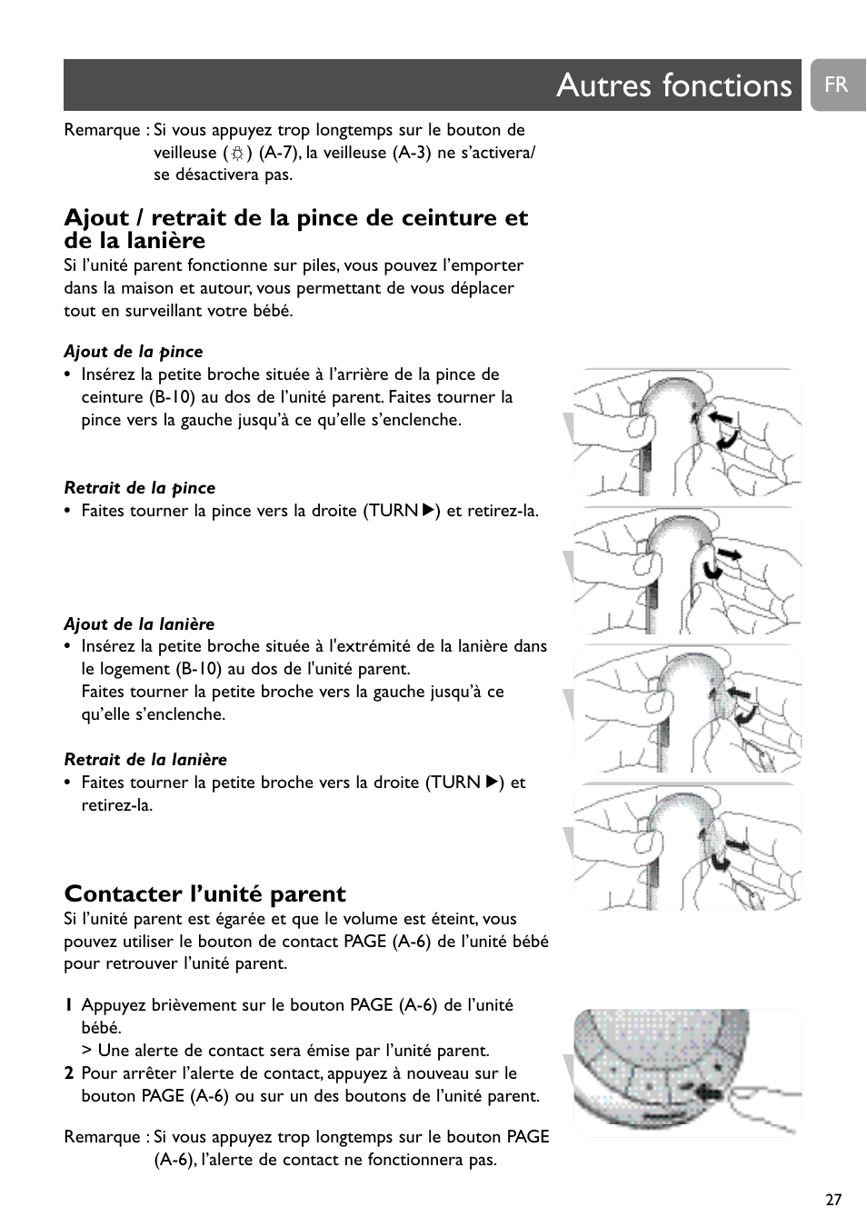 Autres fonctions, Contacter l’unité parent | Philips SCD488 User Manual | Page 27 / 184