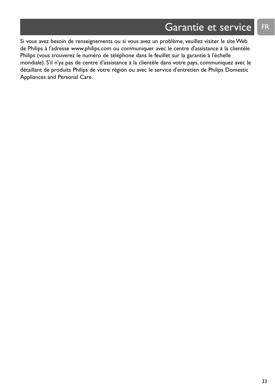 Garantie et service | Philips SCD488 User Manual | Page 33 / 184