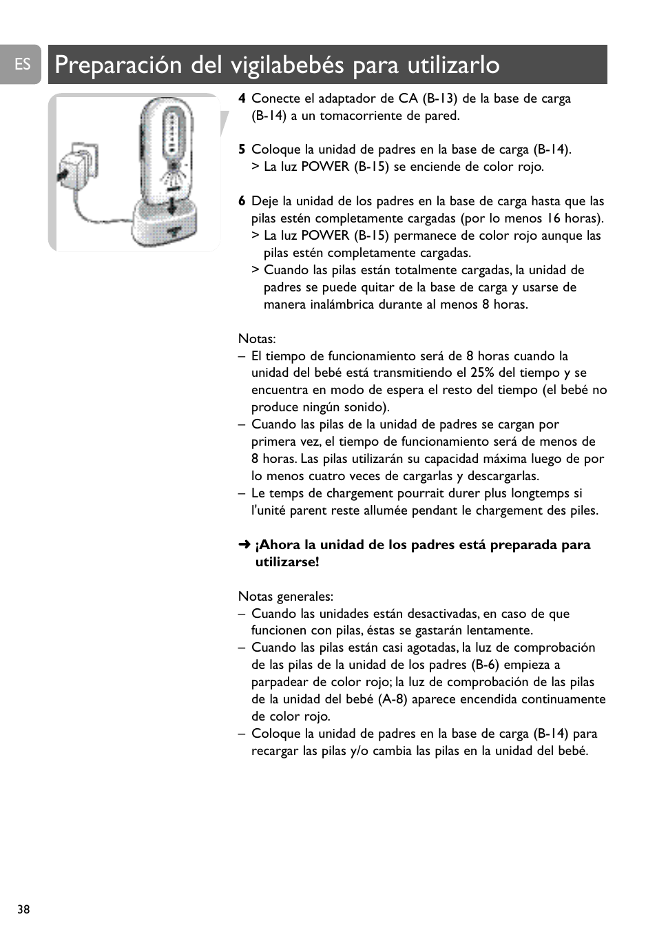 Preparación del vigilabebés para utilizarlo | Philips SCD488 User Manual | Page 38 / 184