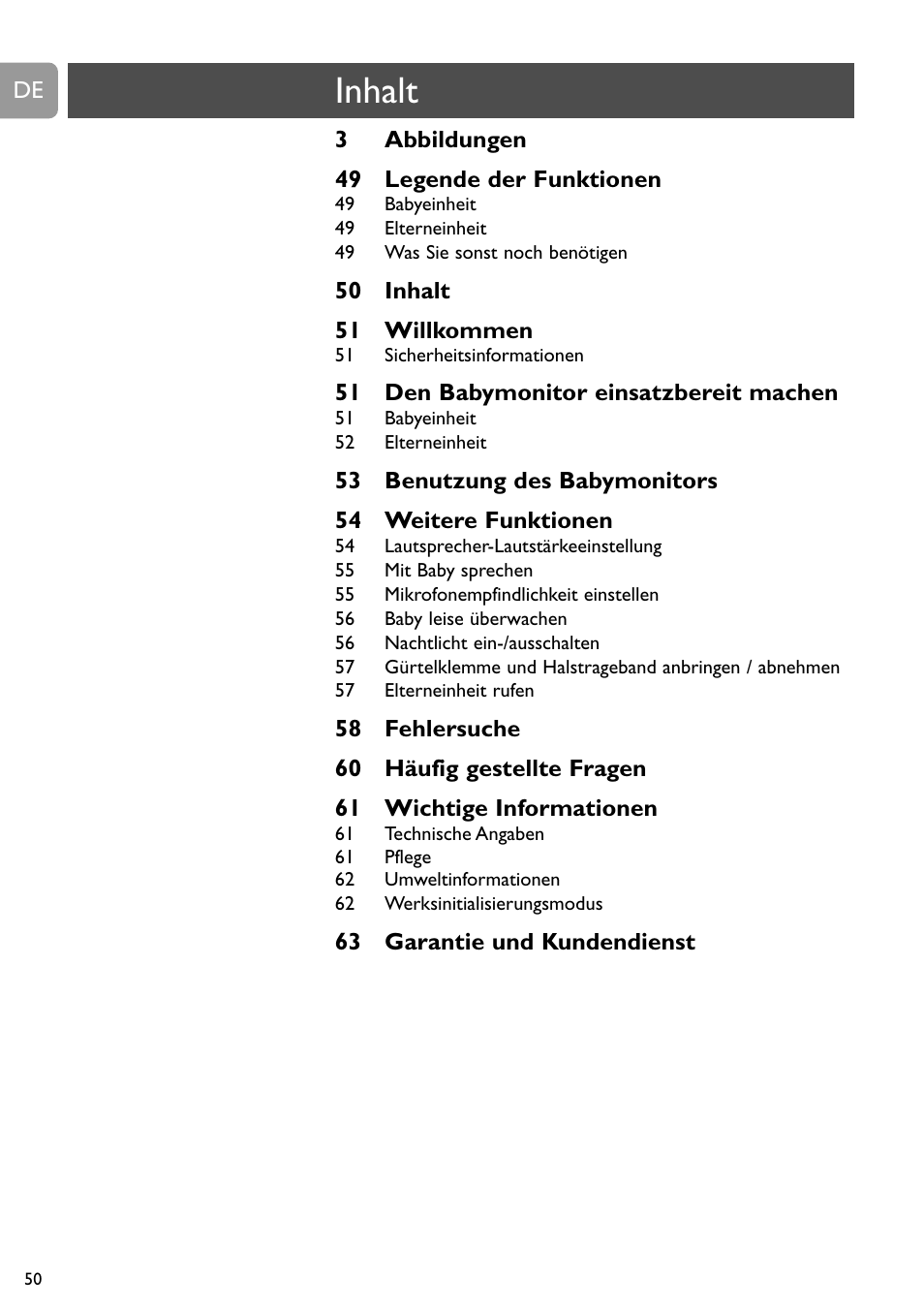 Inhalt | Philips SCD488 User Manual | Page 50 / 184