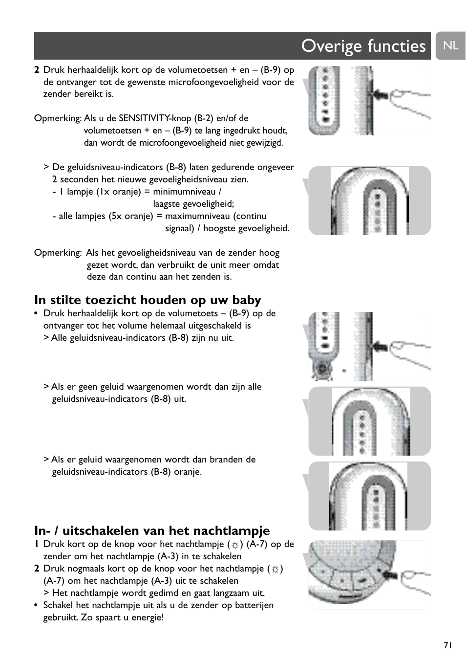 Overige functies, In- / uitschakelen van het nachtlampje | Philips SCD488 User Manual | Page 71 / 184