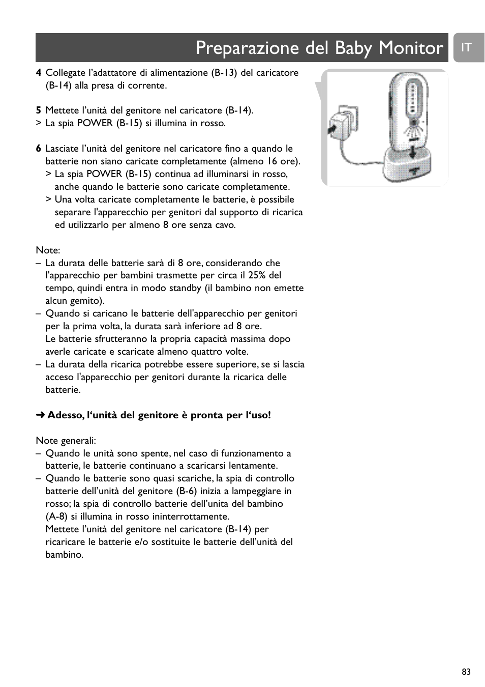 Preparazione del baby monitor | Philips SCD488 User Manual | Page 83 / 184