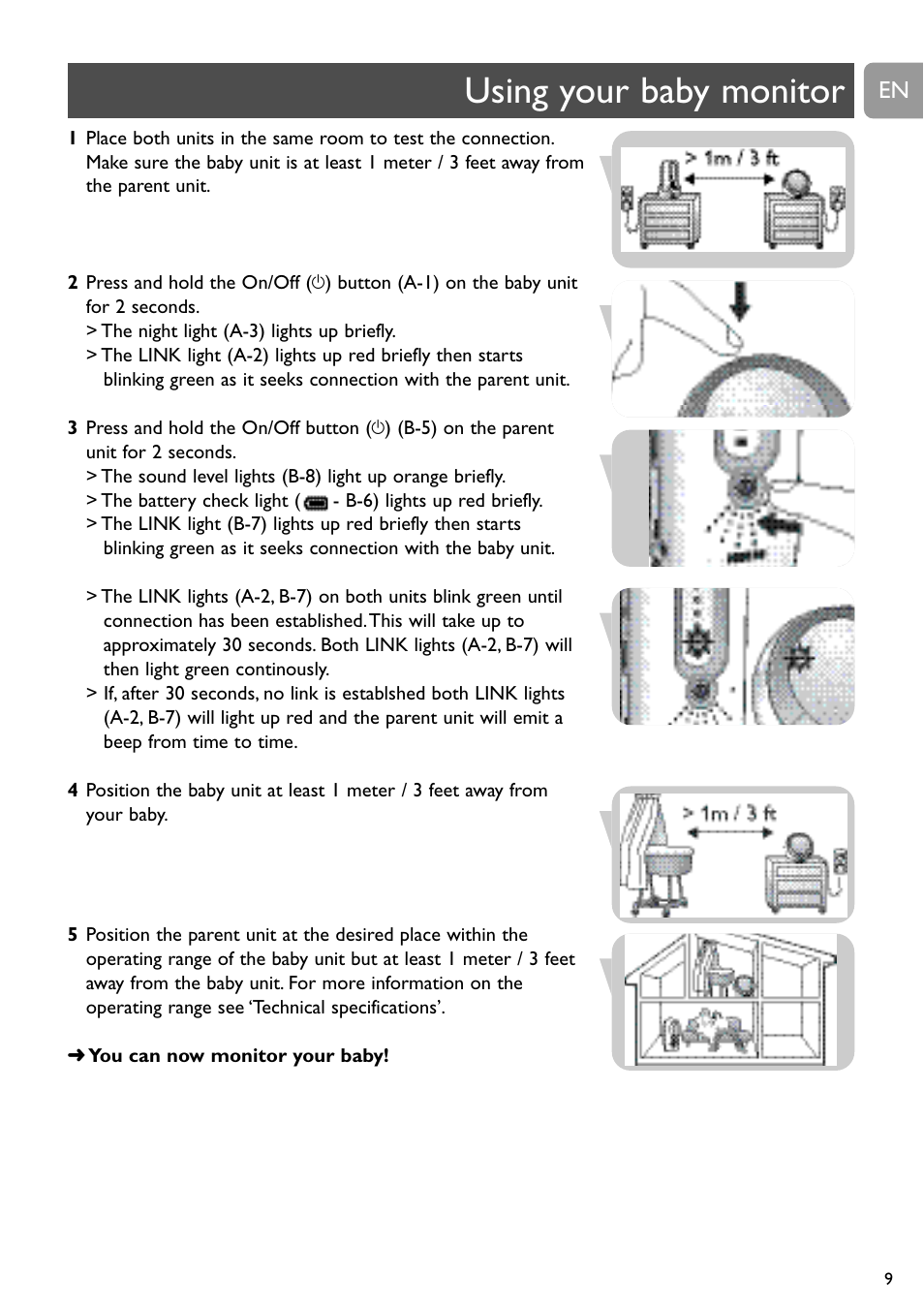 Using your baby monitor | Philips SCD488 User Manual | Page 9 / 184