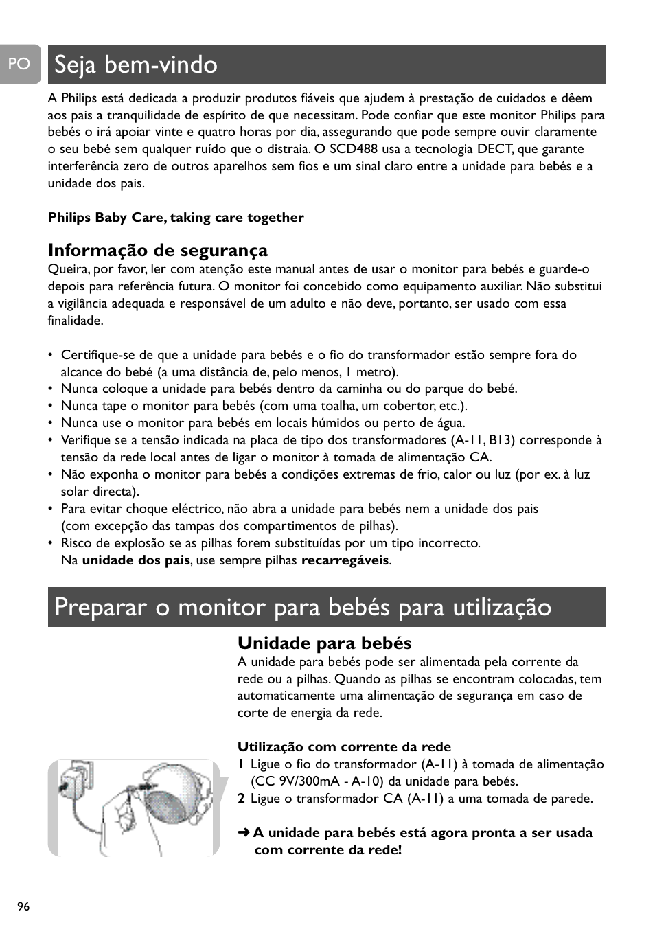 Informação de segurança, Unidade para bebés | Philips SCD488 User Manual | Page 96 / 184