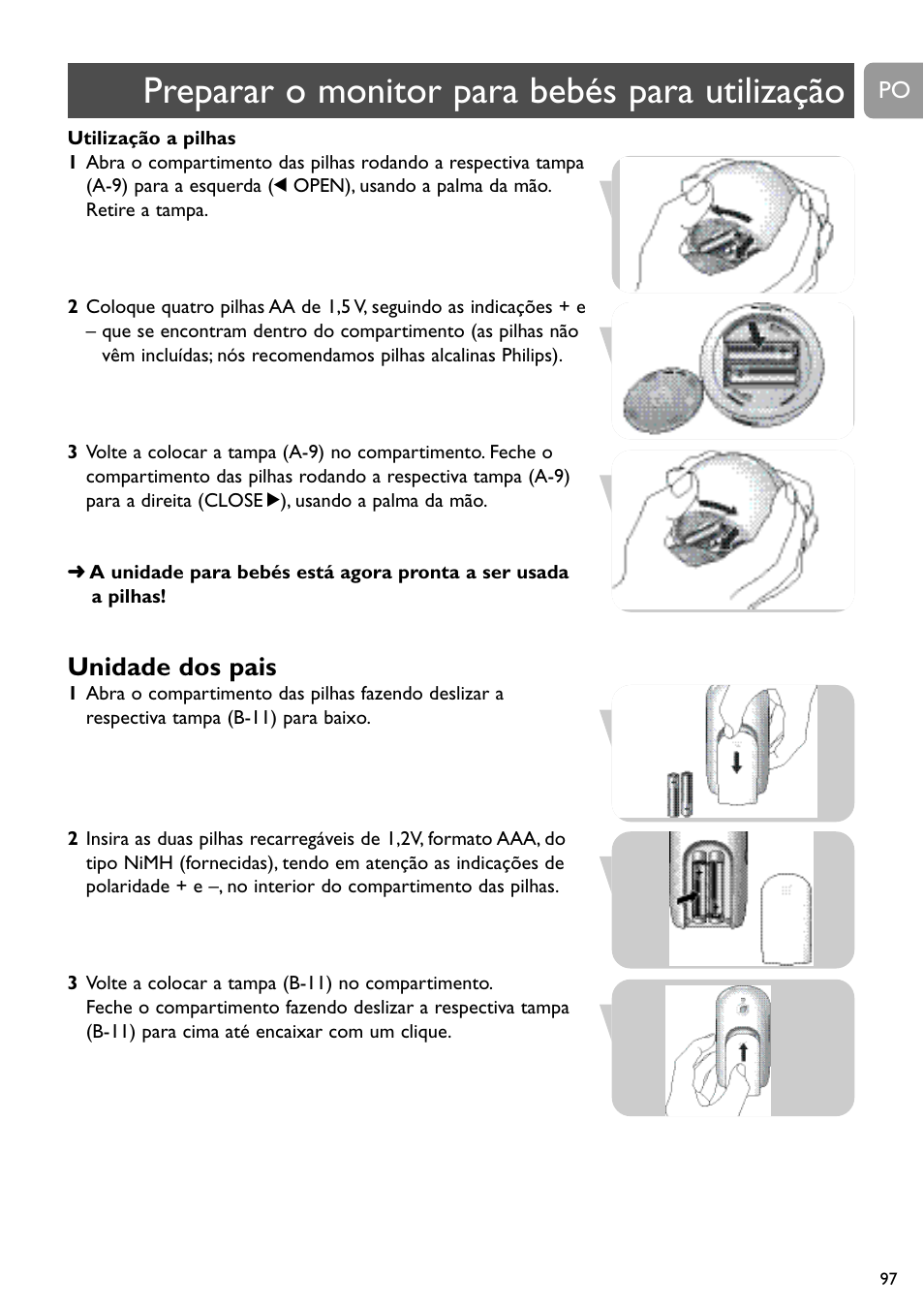 Preparar o monitor para bebés para utilização, Unidade dos pais | Philips SCD488 User Manual | Page 97 / 184