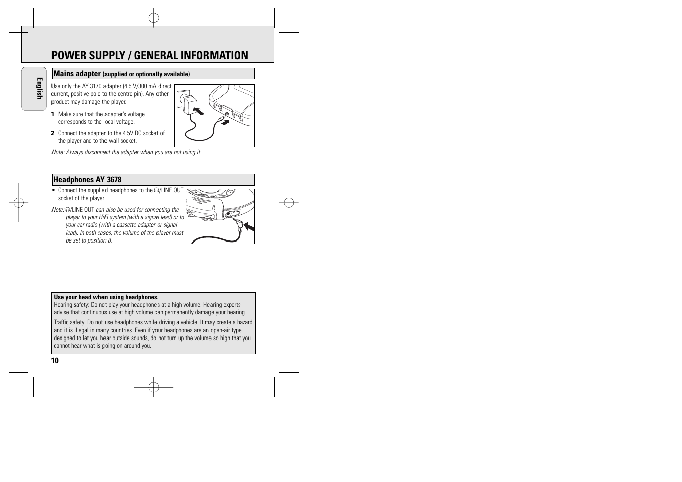 Power supply / general information, Vol f resume hold | Philips ACT 7585 User Manual | Page 10 / 65