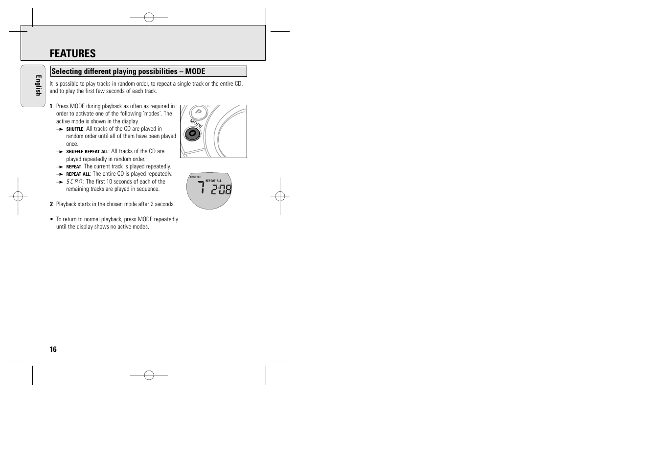 Features | Philips ACT 7585 User Manual | Page 16 / 65