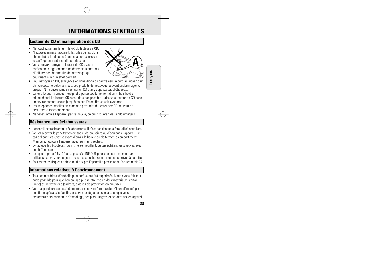 Informations generales | Philips ACT 7585 User Manual | Page 23 / 65