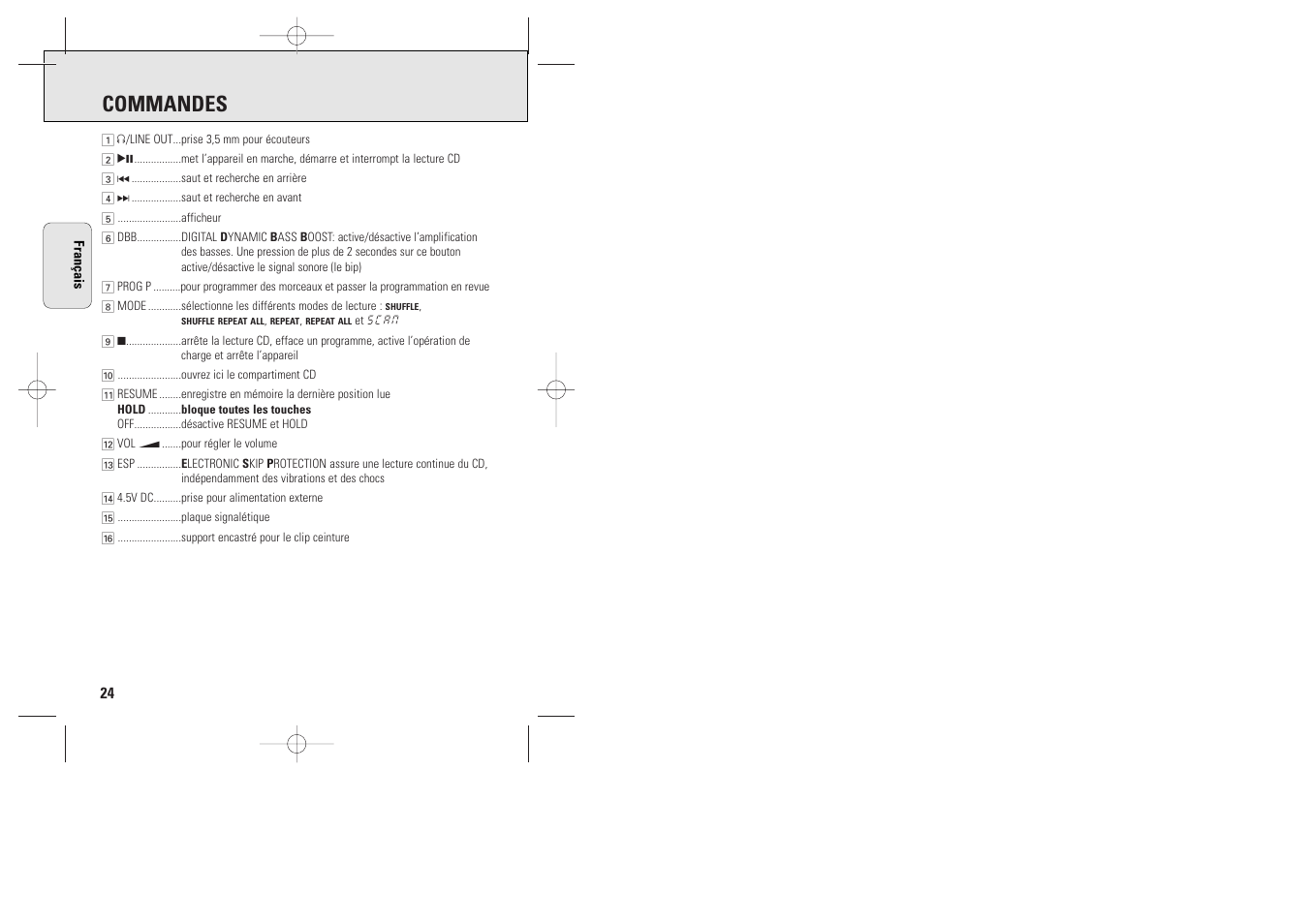 Commandes | Philips ACT 7585 User Manual | Page 24 / 65