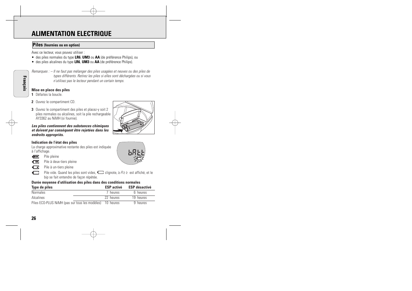 Alimentation electrique | Philips ACT 7585 User Manual | Page 26 / 65