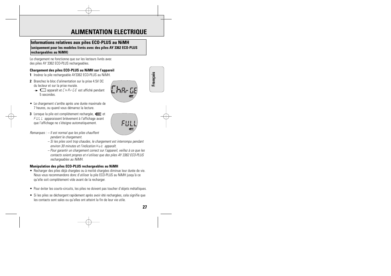 Alimentation electrique | Philips ACT 7585 User Manual | Page 27 / 65