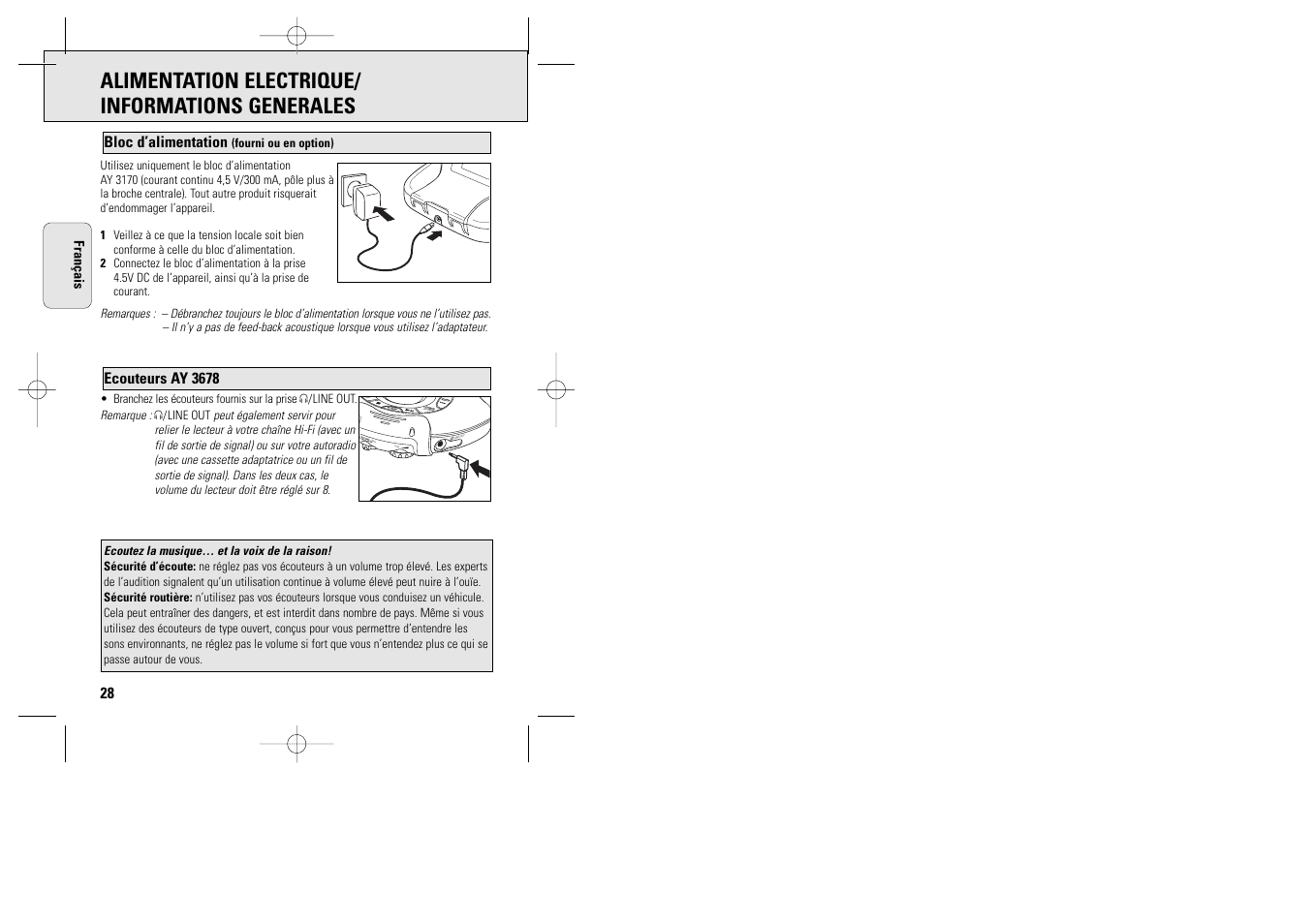 Alimentation electrique/ informations generales, Vol f resume hold | Philips ACT 7585 User Manual | Page 28 / 65