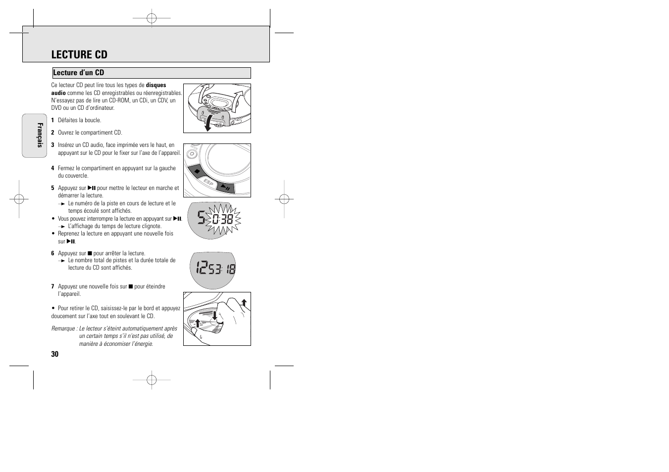 Lecture cd, Prog mode dbb esp p / line out vol off resume hold | Philips ACT 7585 User Manual | Page 30 / 65