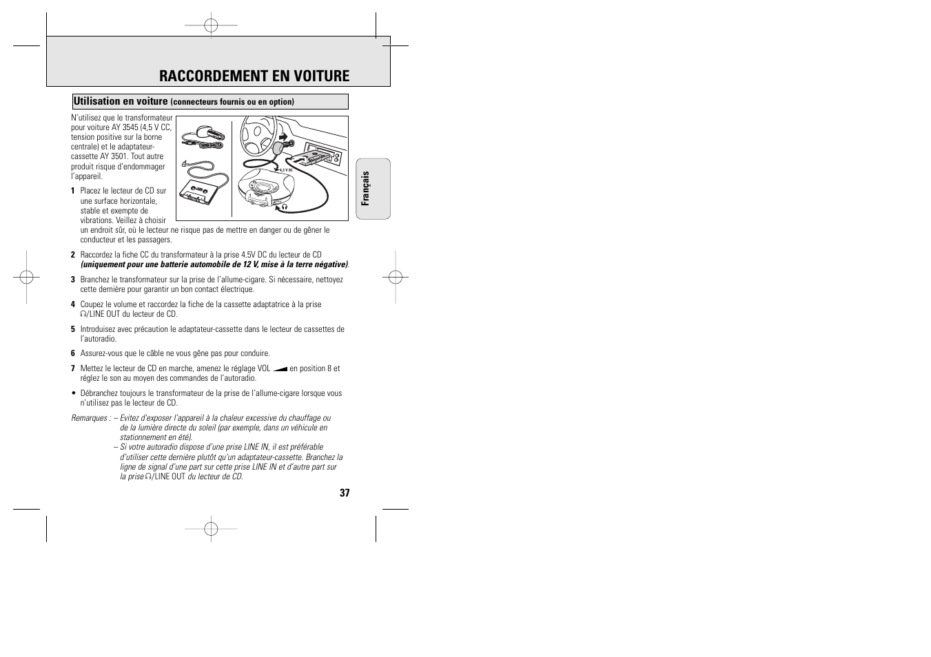 Raccordement en voiture | Philips ACT 7585 User Manual | Page 37 / 65